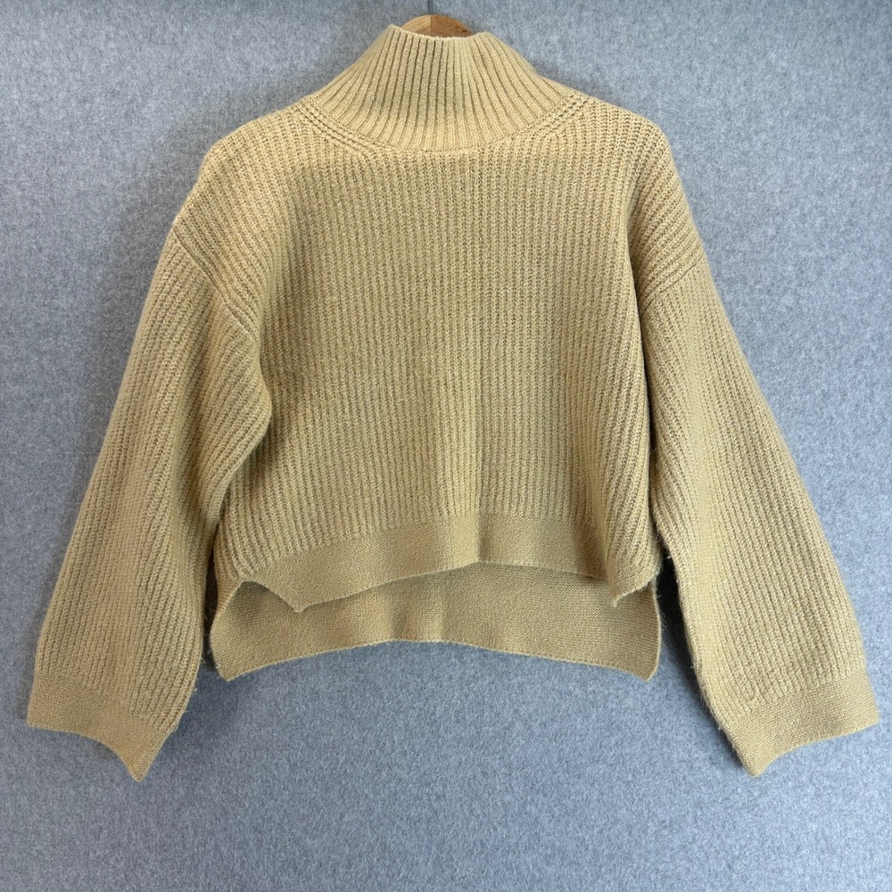 Topshop Knit Sweater Beige Tan Ribbed Mock Neck Pullover Womens US Size 4-6 UK S